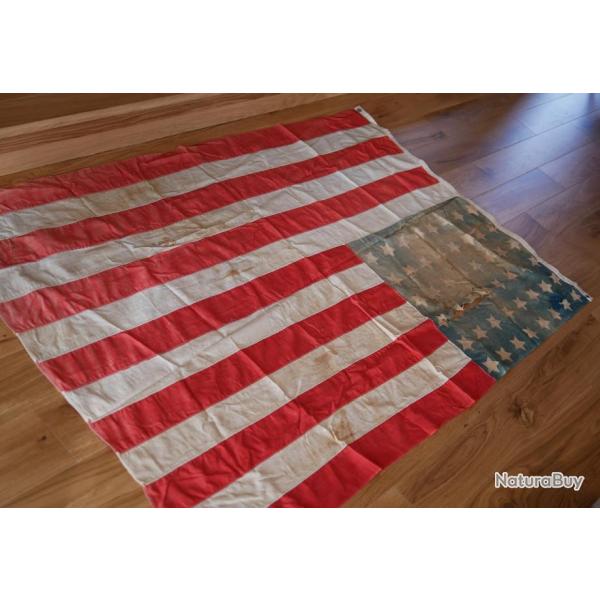 Authentique drapeau US 48 toiles WW2, trs usag