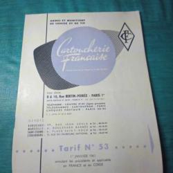 Livret tarif GCartoucherie Française janvier 1961 REF 10
