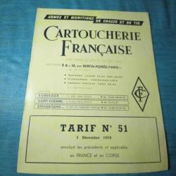 Livret tarif Cartoucherie Française décembre 1958 REF 11