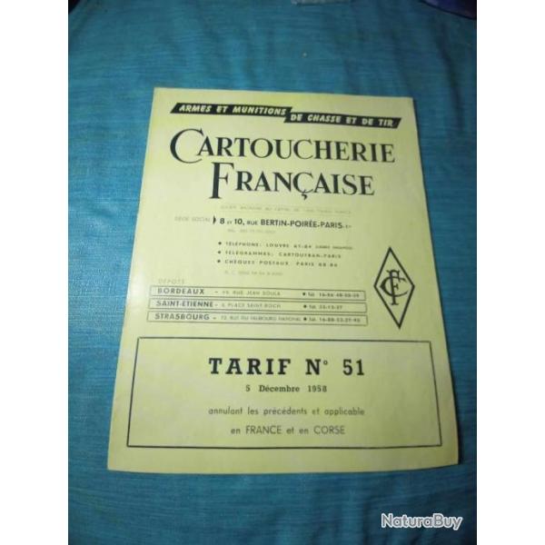 Livret tarif Cartoucherie Franaise dcembre 1958 REF 11