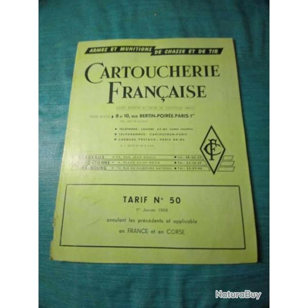 Livret tarif Cartoucherie Franaise janvier 1958 REF 12