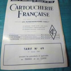 Livret tarif Cartoucherie Française janvier 1957 REF 13