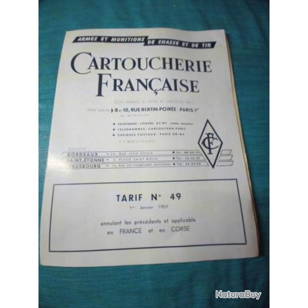 Livret tarif Cartoucherie Franaise janvier 1957 REF 13