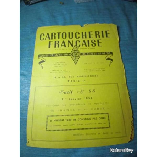 Livret tarif Cartoucherie Franaise janvier 1954 REF 14