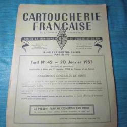Livret tarif Cartoucherie Française janvier 1953 REF 15