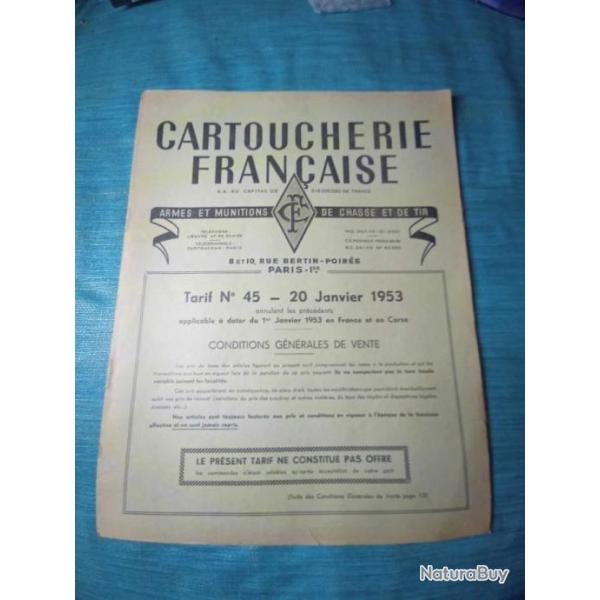 Livret tarif Cartoucherie Franaise janvier 1953 REF 15