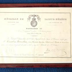 Diplôme Médaille de Sainte-Hélène.