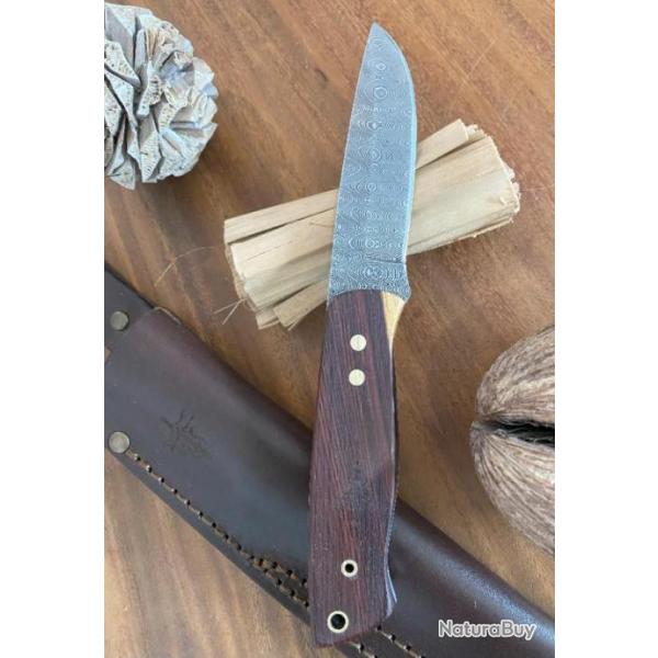 ASKOLIN - trs beau couteau en acier damas, pice unique pour collection, trekking, chasse