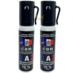 Lot 2 bombes lacrymogènes GAZ CS 25ml avec clip - CBM (fabriqué en France)