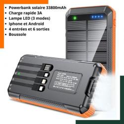 Powerbank solaire 33800mAh multifonctions - Android et IPhone - Etanche - Orange - Livraison rapide