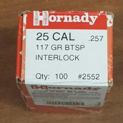 100 Balles HORNADY .257 115gr Interlock 2552