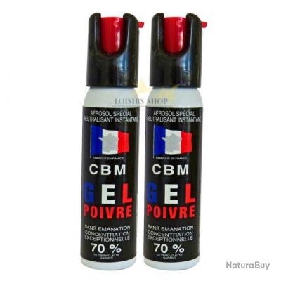 Lot 2 bombes lacrymogènes GEL POIVRE OC 25ml 1/4 de tour - CBM (fabriqué en  France) - Bombe lacrymogène à poivre (11384569)