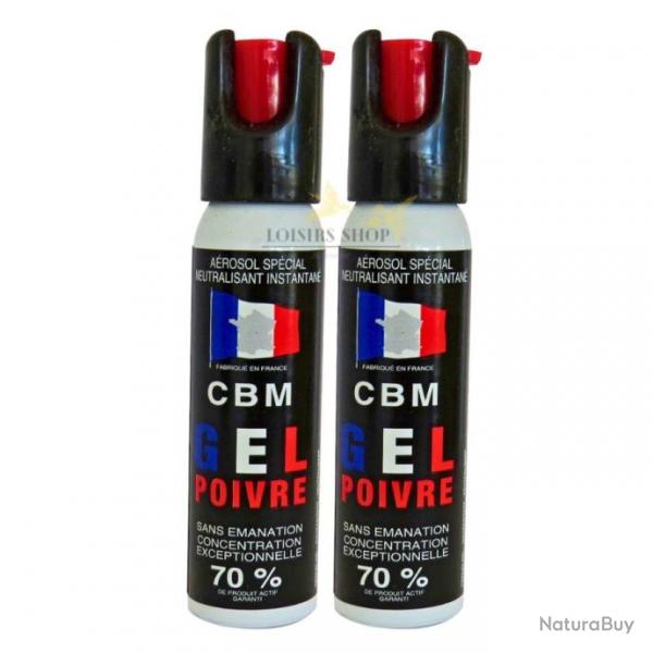 Lot 2 bombes lacrymognes GEL POIVRE OC 25ml 1/4 de tour - CBM (fabriqu en France)