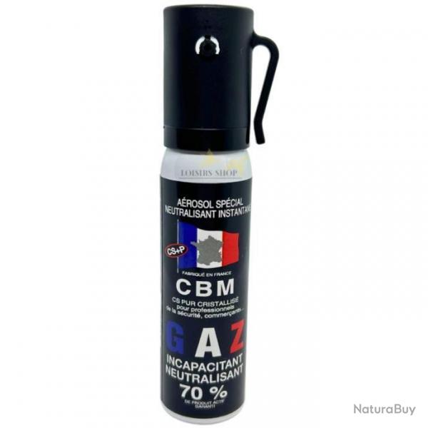 Bombe lacrymogne GAZ CS 25ml avec clip - CBM (fabriqu en France)