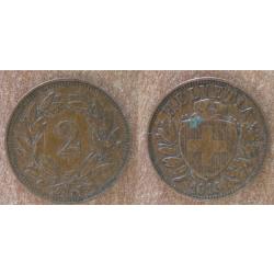 Suisse 2 Rappen 1919 Piece Centimes Cent Francs Franc