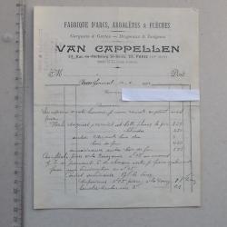 MONTFERMEIL (93): FACTURE 1922: Fabrique d'Arcs Arbalètes & Flèches - VAN CAPPELLEN - Arc Carquois..