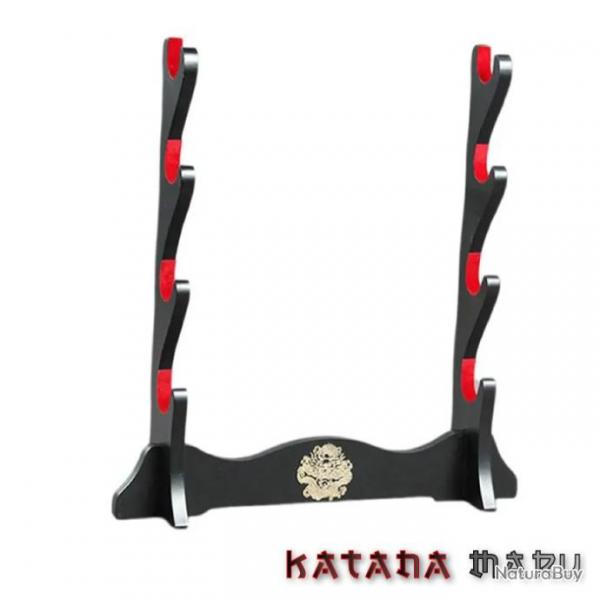 Support de katana noir avec velours rouge. Pour 4 pes ou sabres japonais
