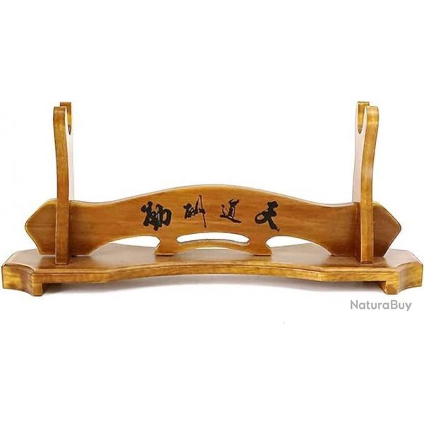 Support de katana en bois style traditionnel avec lettre japonaise - Bois massif