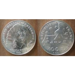 France 100 Francs 1991 Descartes Piece Argent Frcs Frc Frs Franc