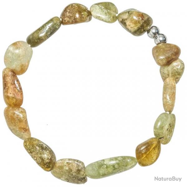 Bracelet en jaspe jaune et vert - Perles roules 10  15 mm