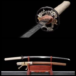 Katana Samurai Japonais Authentique, Lame T10 à Tranchant Vif, Finition Peau de Raie Véritable