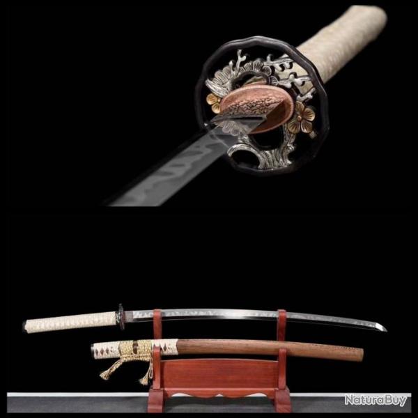 Katana Samurai Japonais Authentique, Lame T10  Tranchant Vif, Finition Peau de Raie Vritable