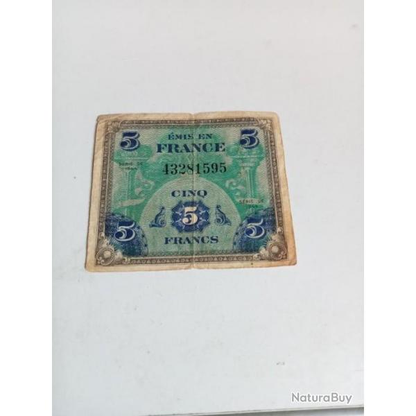 FRANCE Billet Du Dbarquement de 5 francs 1944