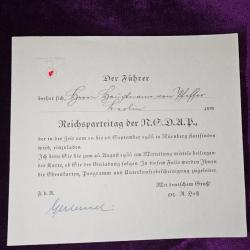 Carte d'invitation d'Adolf Hitler à Von Pfeffer, pour fete NSDAP de Nuremberg 1935 - Allemagne WW2