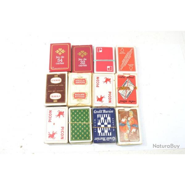 Lot jeux de cartes annes 1960 - 1990. Collection jeu bar bistrot. Publicit Picon Stella Artois
