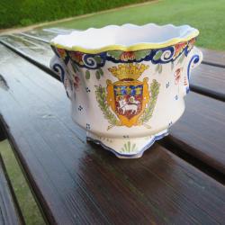 VINTAGE - Ancien cache pot en Faïence de Rouen à décors fait entièrement main (XXé)