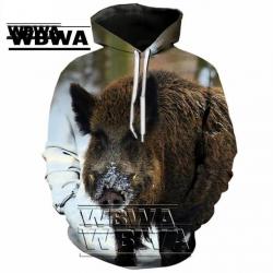 WBWA Sweat Floquer 3D avec Tête de Sanglier R434 - Livraison Gratuite