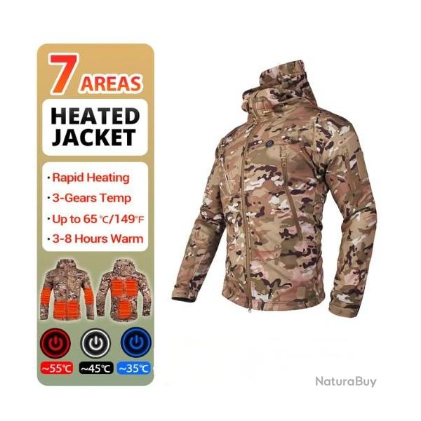 veste chauffante Camouflage avec batterie, pour pche, chasse, airsoft, camping, observation nature