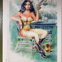 Revolver colt NAVY  1851 SEXY PIN UP GIRL   en lingerie WESTERN COW BOY GIRL EX LIBRIS RARE signé