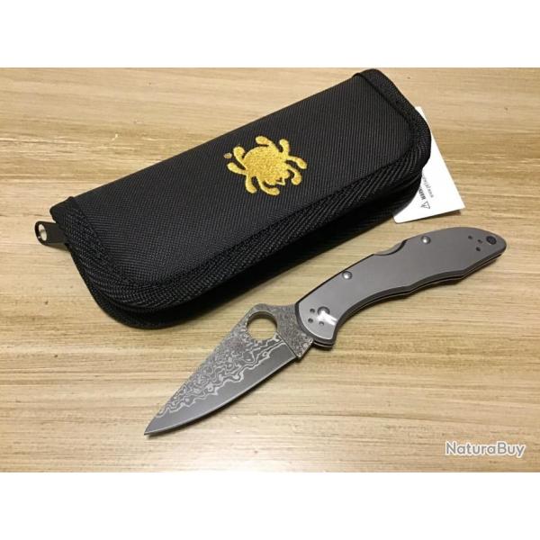 Couteau Spyderco Delica 4 Damas Lame Acier VG10 Manche Titane Lockback Clip Made Japan SC11TIPD