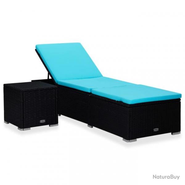 Transat chaise longue bain de soleil lit de jardin terrasse meuble d'extrieur avec coussin et tabl