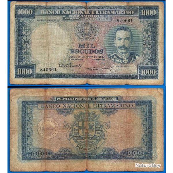 Mozambique 1000 Escudos 1953 Escudos Colonie Portugal Billet Ultramarine