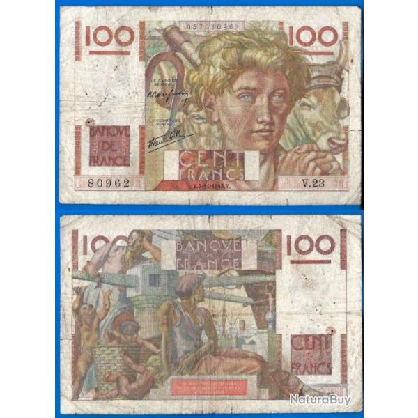France 100 Francs 1945 Jeune Paysan Billet Frc Frs Frcs Europe