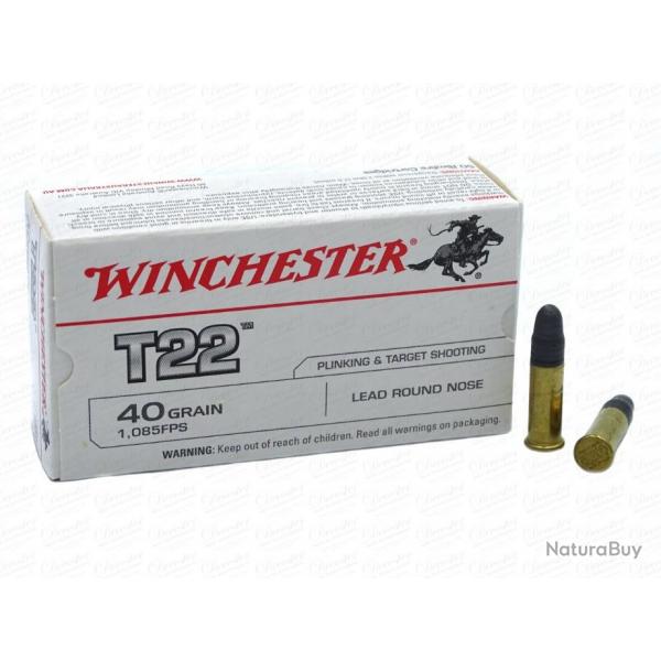 500 cartouches de 22Lr de marque Winchester T22, poids 40grs.