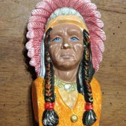 Figurine tête indien vintage en plâtre tirelire
