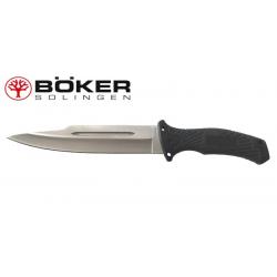 Couteau fixe double tranchant en acier inoxydable avec étui cuir - Böker Magnum (marque allemande)