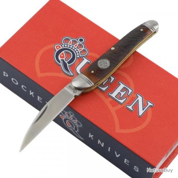 Couteau Queen Cutlery Wharncliffe Manche Os Marron Lame Acier Inox Slip Joint QN010