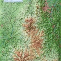 Carte régionale en relief  du Parc Naturel Régional des Volcans d'Auvergne