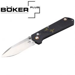 Couteau Böker Plus pliant noir en acier inoxydable D2 avec clip (marque allemande)