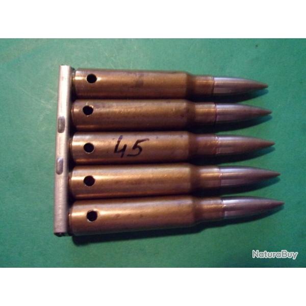 5 munitions 7,5x54 MAS sur clip de 45, tui laiton, balle blinde, neutralise