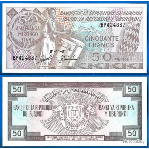 Burundi 50 Francs 1991Billet Musicien Afrique