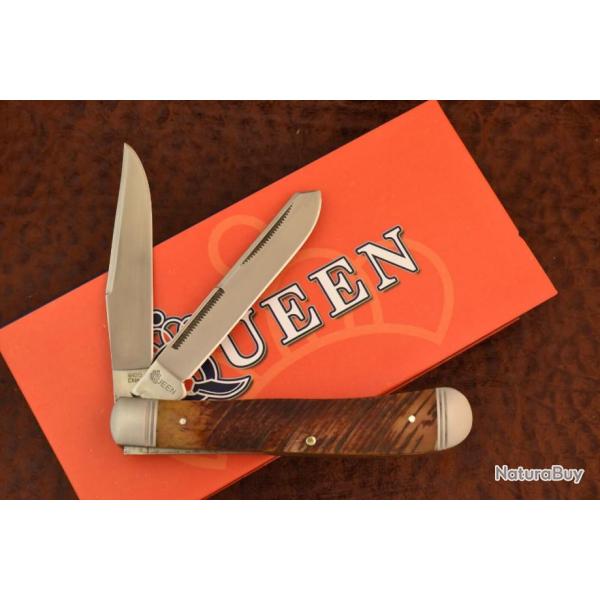 Couteau Queen Cutlery Trapper Manche Os Marron 2 Lame Acier Inox Slip Joint QN015
