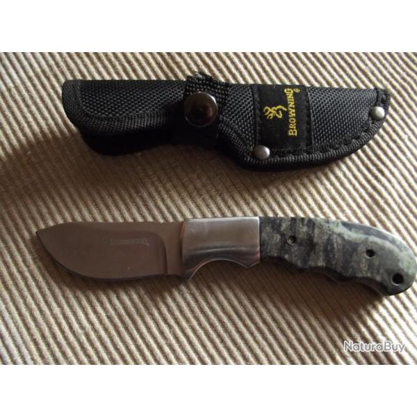 A SAISIR - Superbe couteau BROWNING de 17.5 cm dans son tui de ceinture cordura NEUF