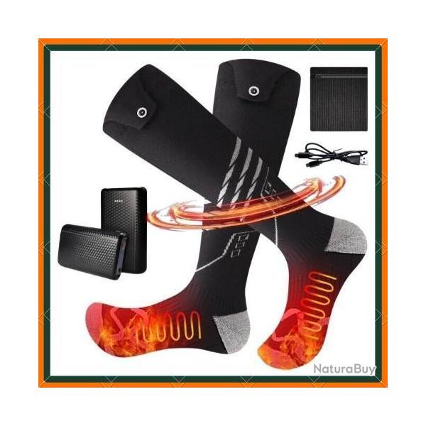 Chaussettes chauffantes USB - 2 batteries 4500 mAh rechargeable - Noir - Livraison gratuite