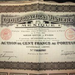 ACTIONS aux porteur de Cent Francs corporation miniere du Mexique 1923