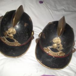 2 casques de pompiers anciens de PAILLY